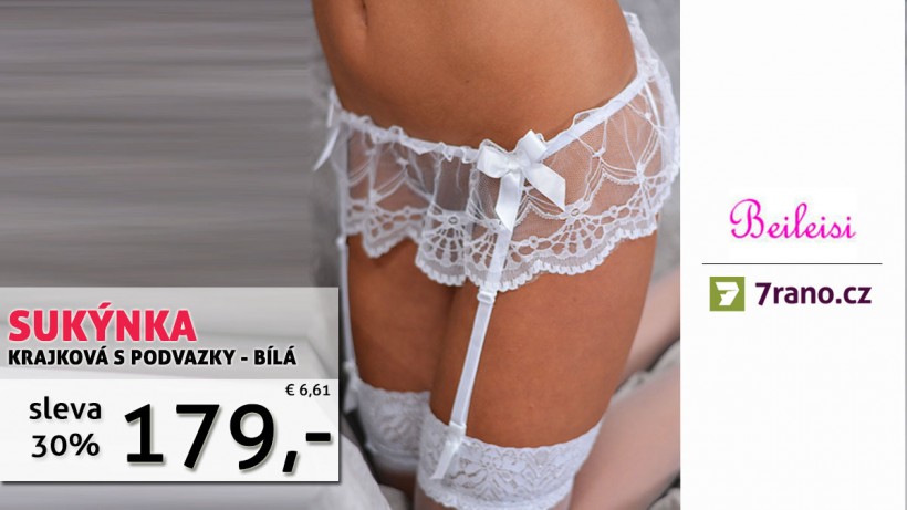Aktuální akce - Sexy bílá krajková sukýnka s podvazky Bow - se slevou 30%